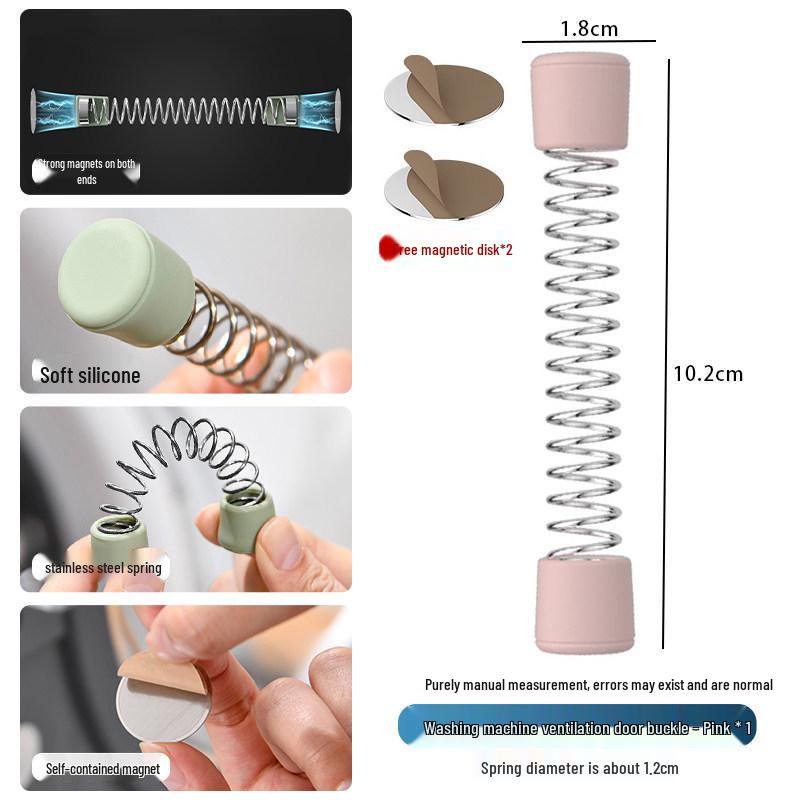 

Magnetic Washing Machine Door Holder and Anti-Collision Buckle with Ventilation, Anti-Pinch Limiter, and Protective Door Stopper Sticker.