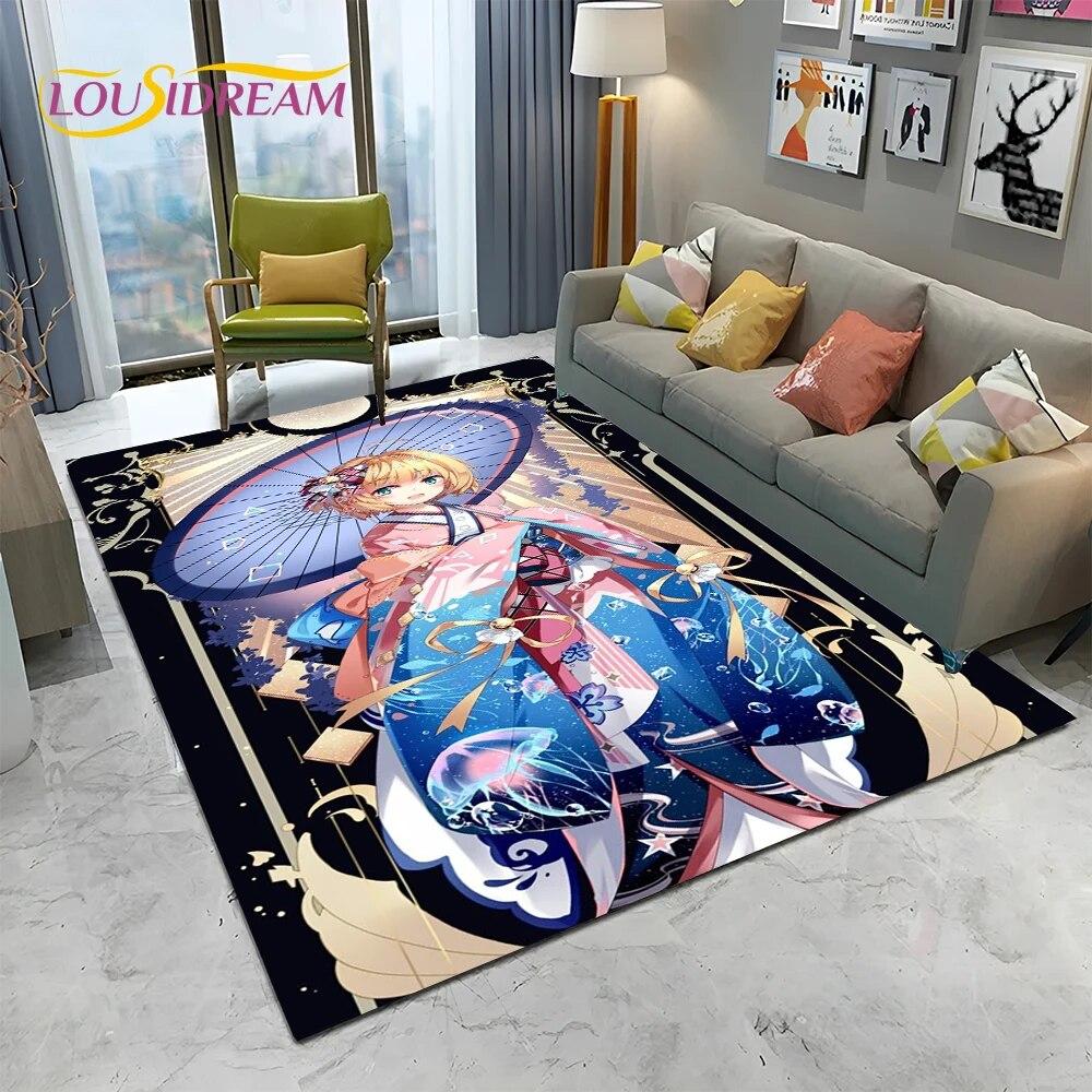 Carino Tappeto Tappetino 3D Captor Anime Cartone Animato Sakura per Casa Soggiorno Camera da Letto Divano Decorazione, Tappeto Area Bambini Antiscivolo Tappetino Pavimento