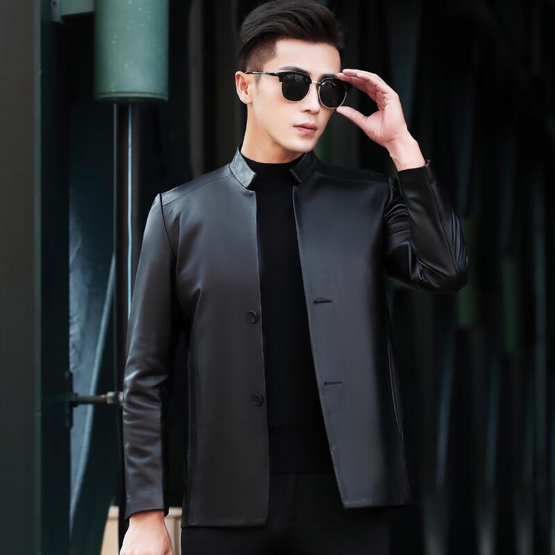 Fu Ting Men's Premium Sheepskin Stand Collar Leather Jacket