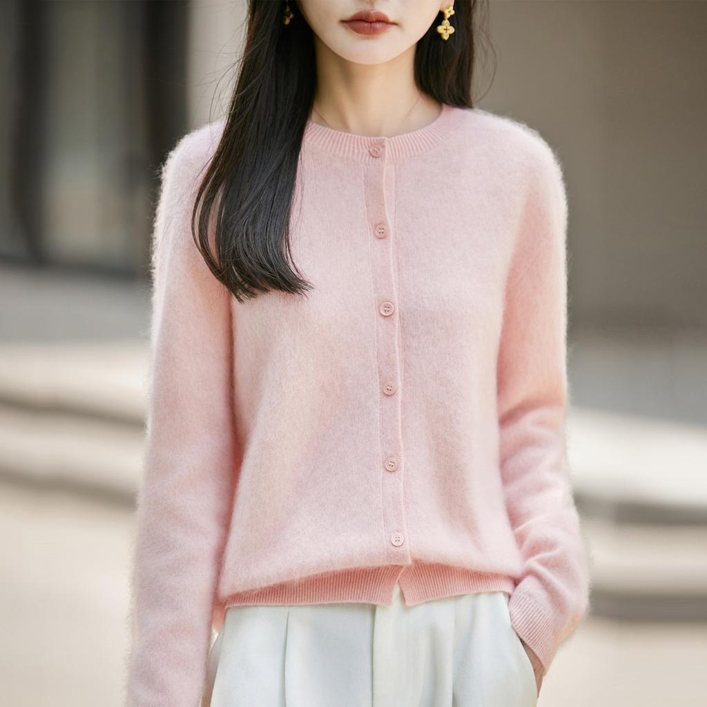 Seamless Brushed Knitted Wool Cardigan, Loose-fitting Sweater, Long-sleeved Top