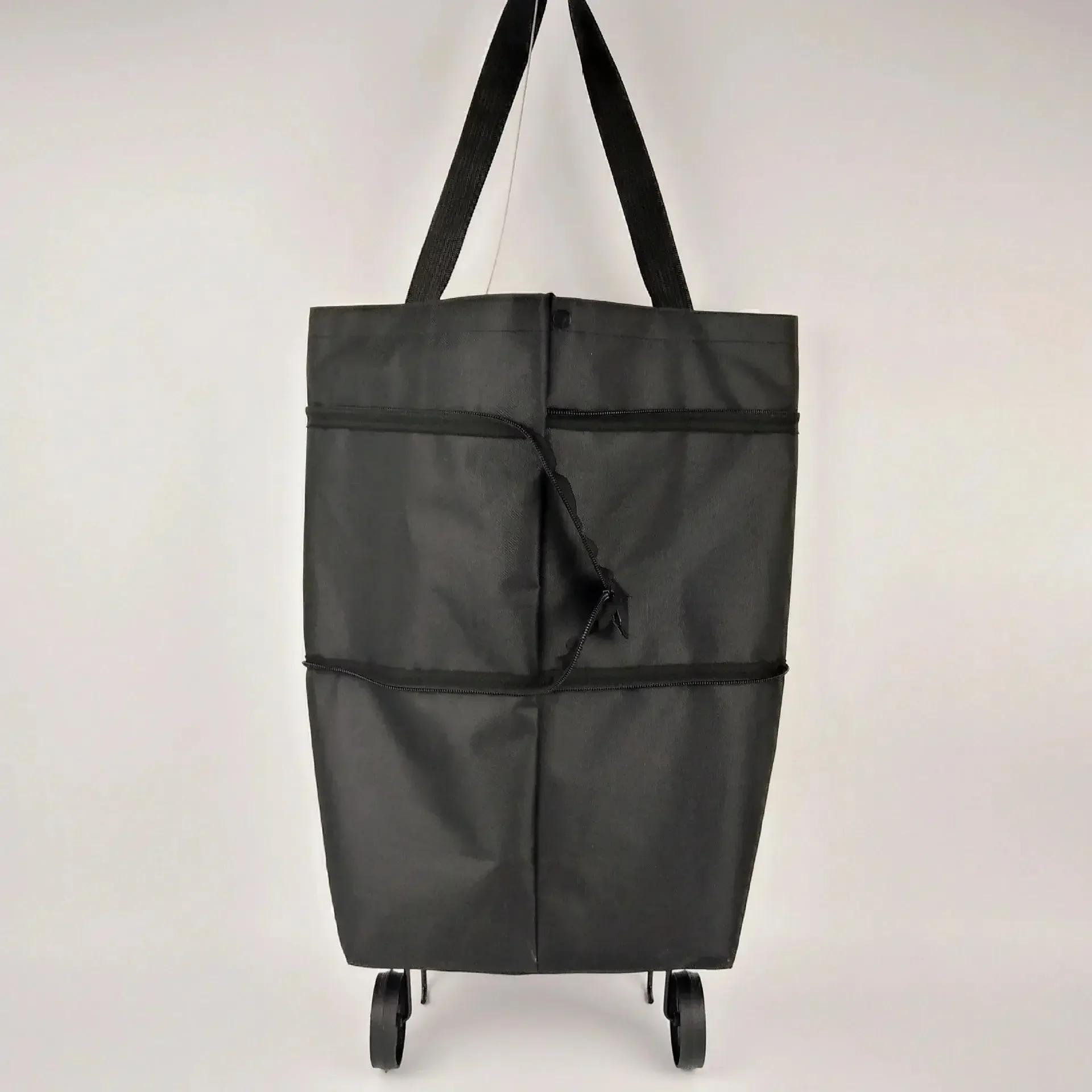 Foldable Wheeled Shopping Cart Lightweight Portable Grocery Bag Pull Handle чёрный