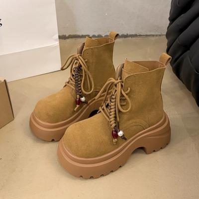 Velours de vache véritable cuir de vache bottes Martin pour femmes 2025 nouveau à semelle épaisse rehausse intérieure tube court montre les jambes longues cuir souple bottes pour femmes