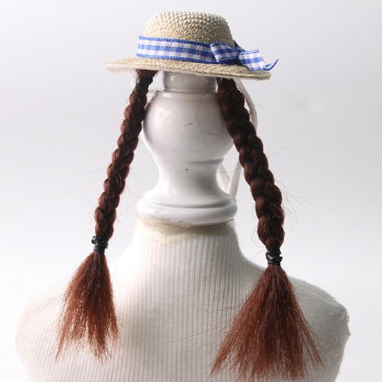 Hamster Sun Hat Cute Small Pet Hat with Double Braids Elastic Strap Adjustable Parrot Wig Hat for Budgies Roosters Guinea Pigs Dress-Up