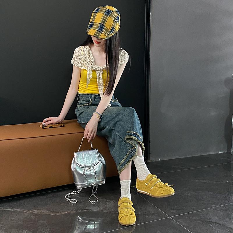 

Princess foreign style green bow sports style Mary Jane single shoes French round head flat shoes women s versatile casual shoes 40