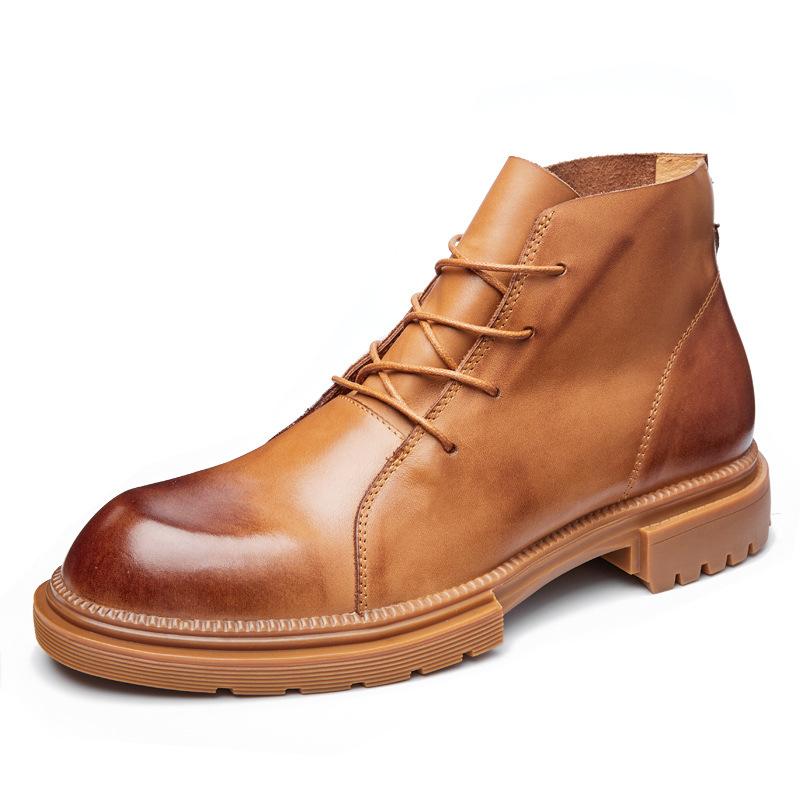 Martin Boots Men'S High-Top British Overalls Boots Versatile Trendy Shoes Winter Velvet Leather Short Boots Snow Boots