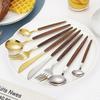 Rose Round Handle Wood Grain - 4-piece Set Imitation Wood Handle Stainless Steel Steak Knife and Fork Retro Portuguese Western Tableware Set Dessert