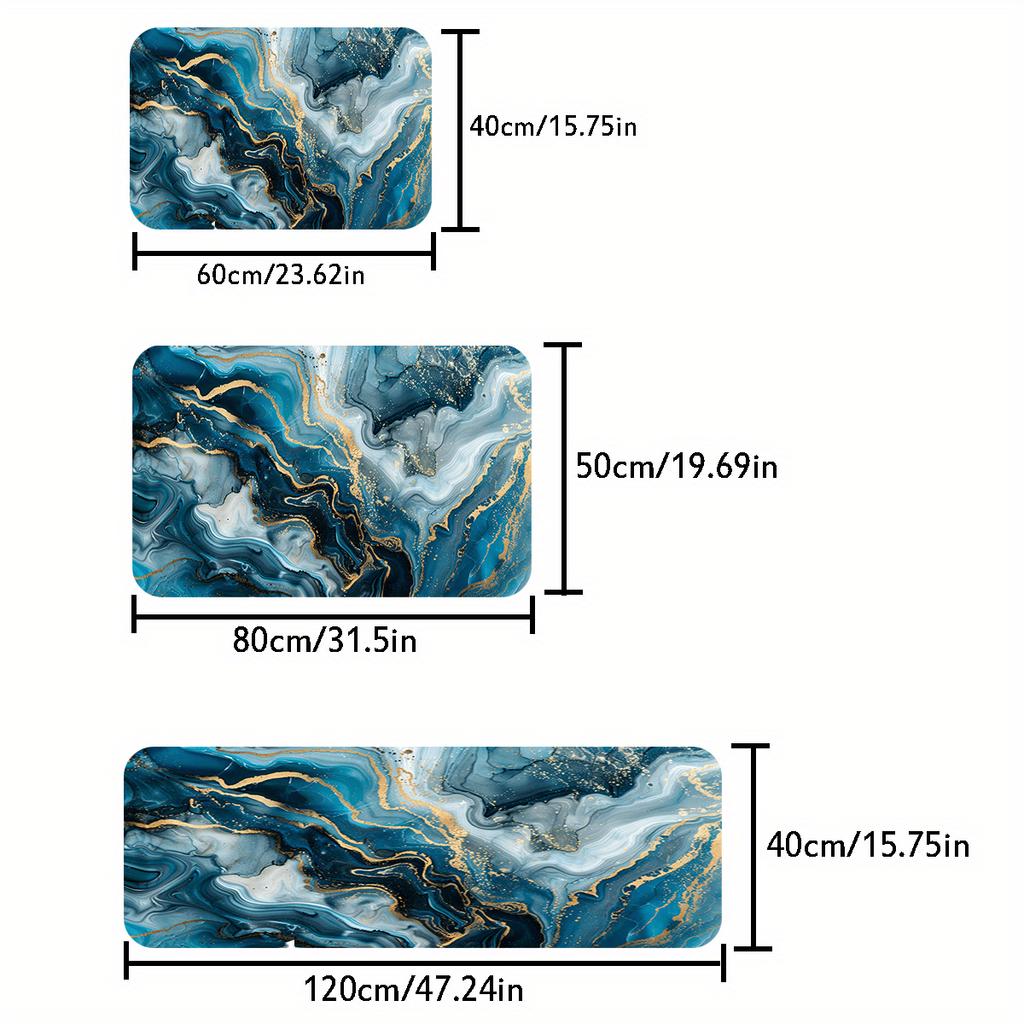 1Pcs Anti Fatigue Kitchen Rugs Blue Marble Textured Waterproof Non-Slip Thick Cushioned Kitchen Mat Heavy Duty Comfort Standing Mat for Kitchen