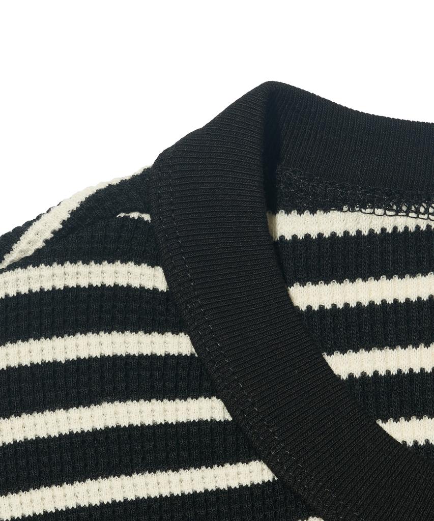 TAILOR STUDIO Heritage Waffle Stripe Long Sleeve Tee (Black)