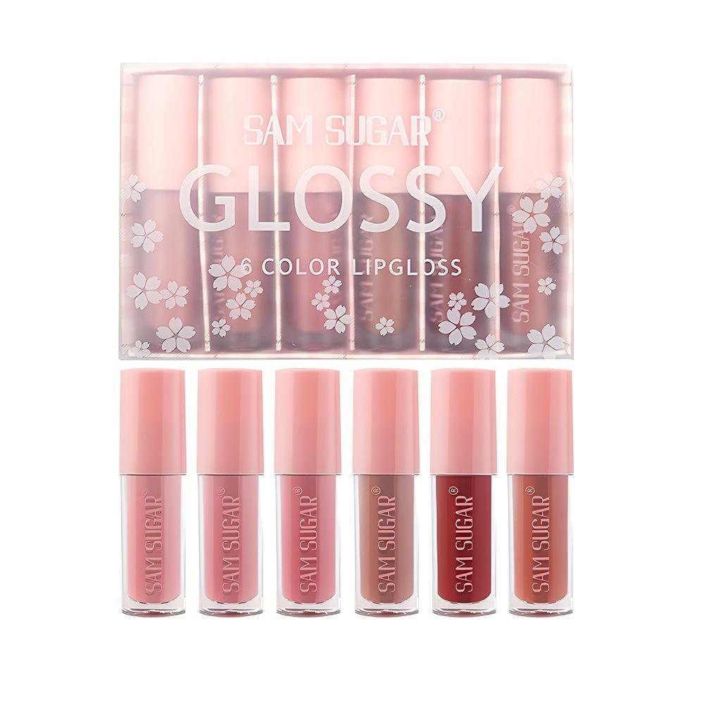 SAM SUGAR 6 Colors Glossy Lip Gloss Set Matte Velvet Waterproof Long Lasting Non-Stick Cup Nude Red Liquid Lipstick Makeup Kit for Women Cosmetics