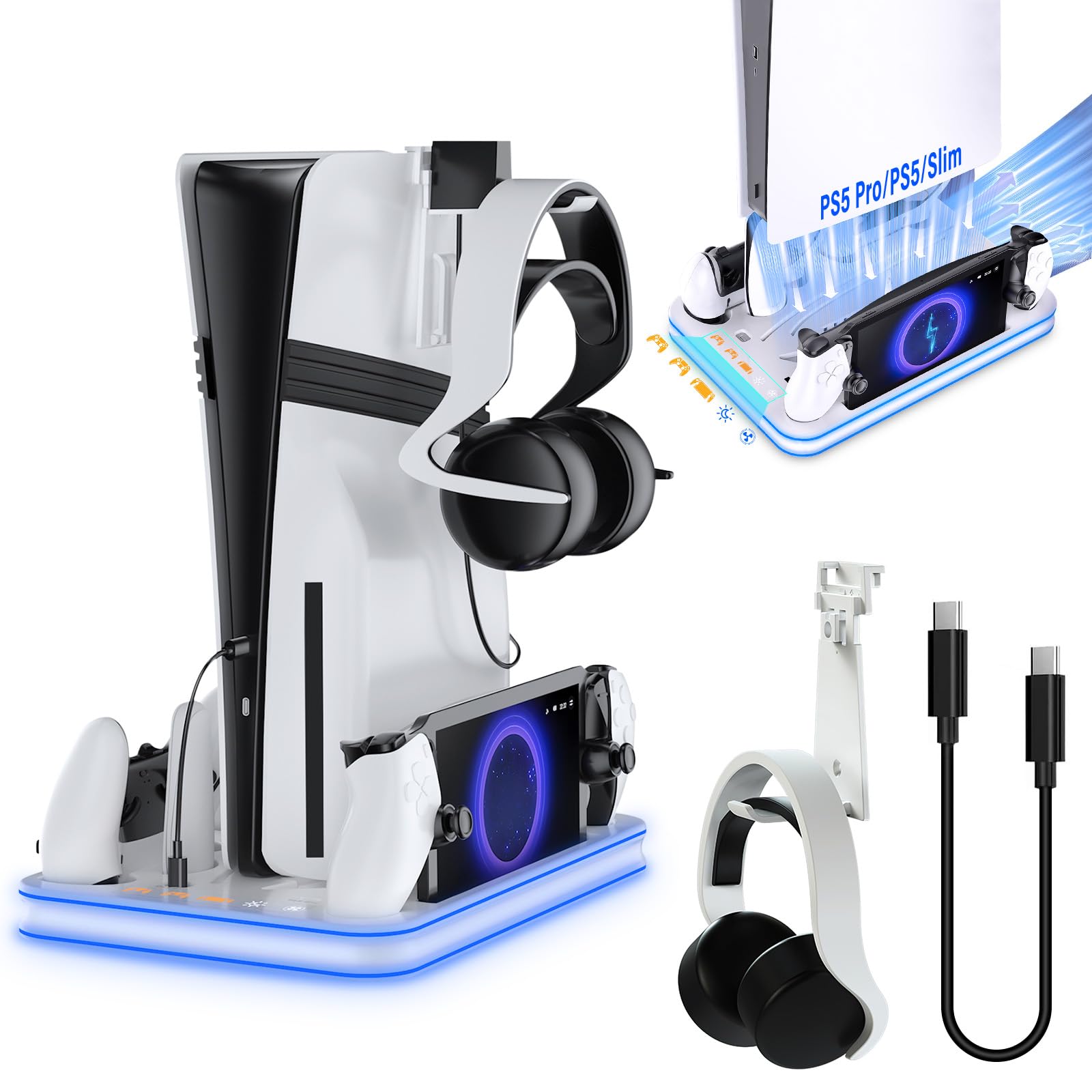 

PS5 Slim Compatible Vertical Stand PS5 Controller Charging Stand PS5 cooling simultaneous mood earthquake PS5 compatible Pro/PS5/PS5 Pro/PS5 [New білий