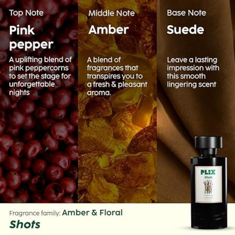 PLIX - THE PLANT FIX Mood Range Shots Perfume for Party| Perfect for Party & Night Outs| Long Lasting Fresh Vanilla & Amber Fragrance, 100 Ml