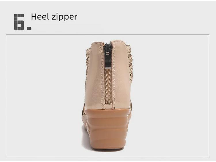 2021 Women’s Wedge Sandals: Casual, Versatile Fish Mouth Shoes with Rear Zipper for Mothers.