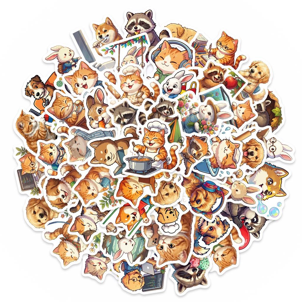 50 Animal Daily Graffiti Stickers Waterproof Hand Account Decorative Stickers Children'S Fun Stickers