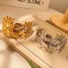 CARLIDANA Exquisite Gold Plated Waterproof Jewelry Gift Stainless Steel Flowers Open Chunky Cuff Bracelet Bangle for Women