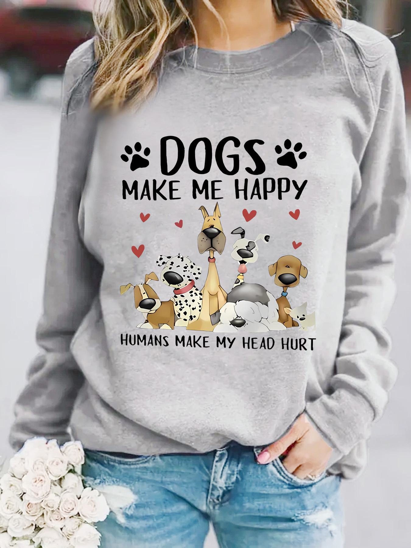 

Европейский и американский трансграничный осенне-зимний женский повседневный свитер с длинными рукавами и круглым вырезом с принтом собак XXL серый