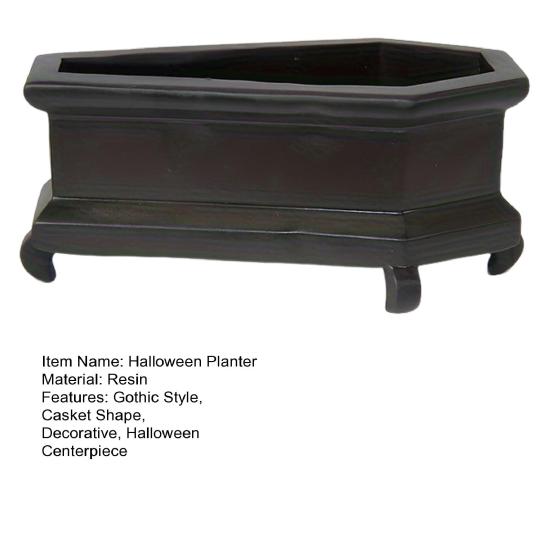 Halloween Casket Planter Gothic Plant Pot Resin Casket Flower Pot for Succulents Home Indoor Shelf Windowsill Decoration