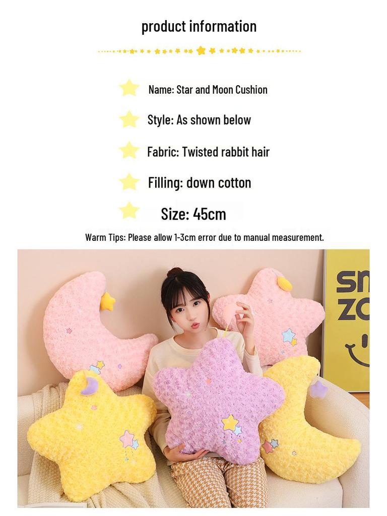 Star Moon Plush Cushion for Girls' Bedding & Toys