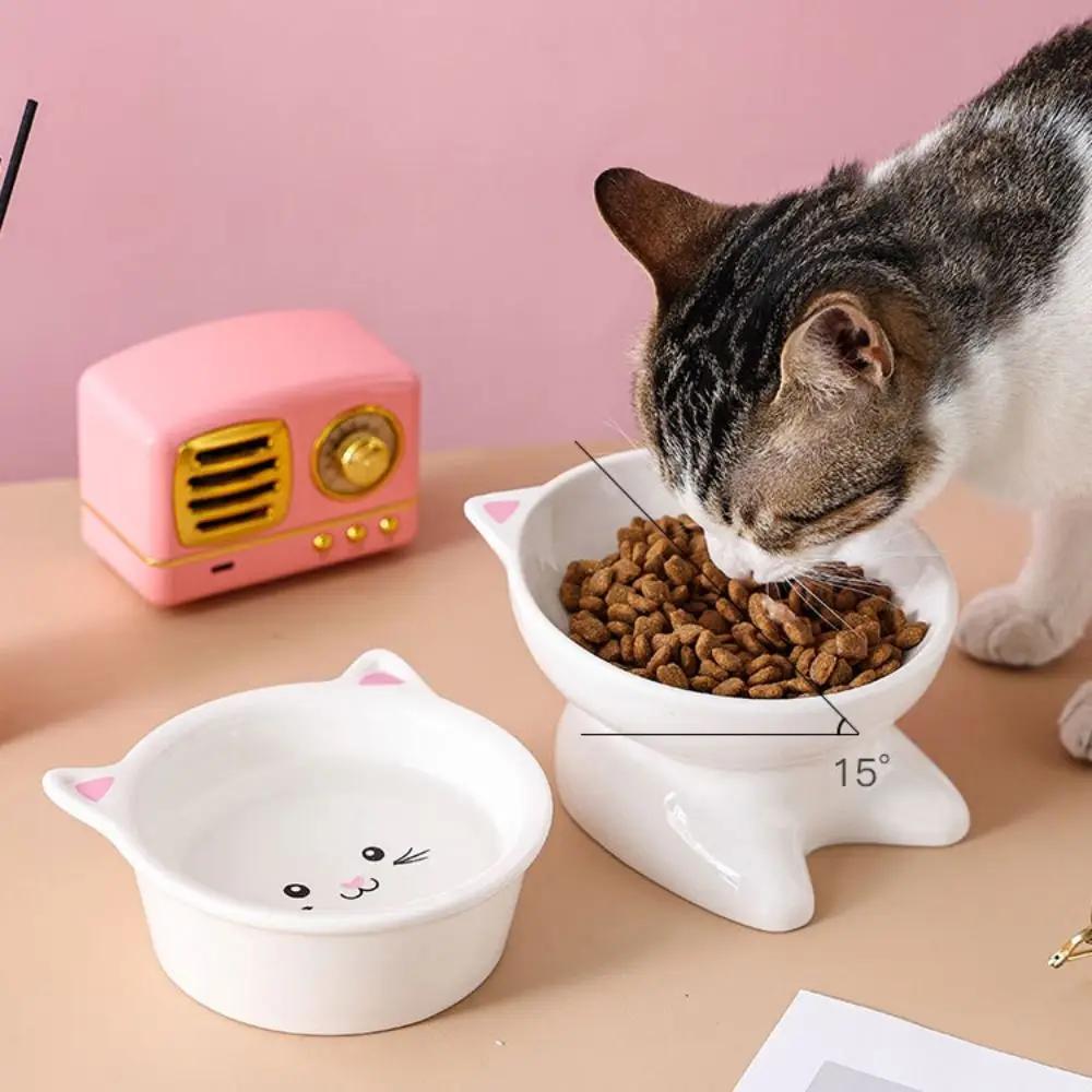 Pet Supplies Ceramic Cat Bowl Creative Cute Dog Food Feeding Basin Multi-use Slanted Mouth Pet High Foot Bowl Kitten Puppy