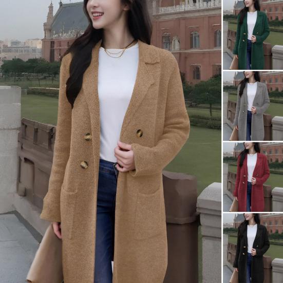 Cappotto Lungo da Donna in Misto Lana Oversize Doppio Petto Trench Risvolto Dentellato Autunno Inverno Caldo Soprabito