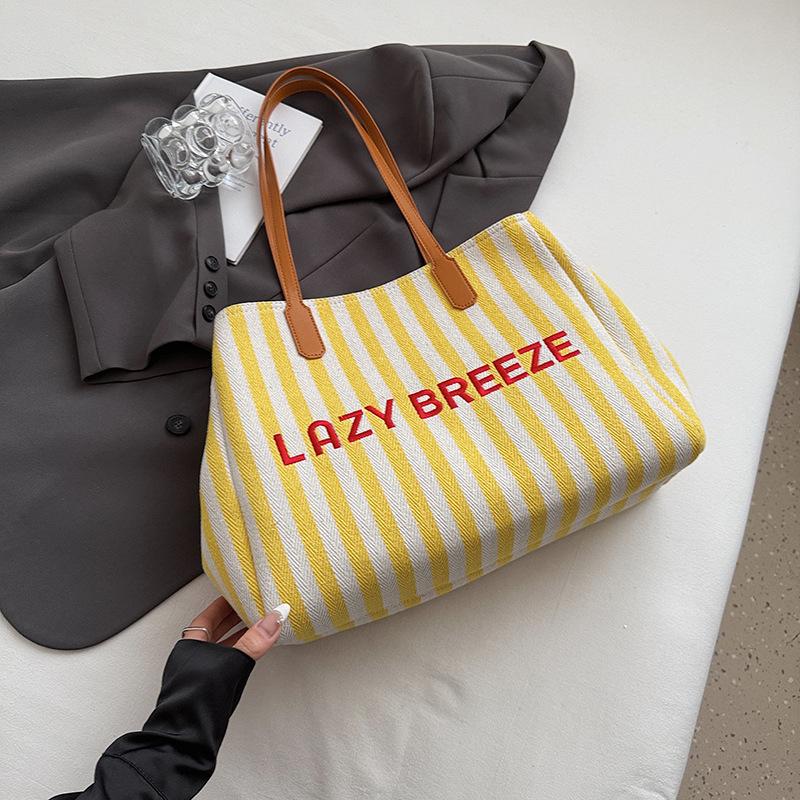 

Korean striped canvas bag 2025 new ins tote leisure bag shoulder large capacity tote bag shopping bag