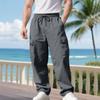 Men Winter Spring Cargo Pants with Multi Pockets Elastic Waist Straight Loose Street Style Sport Trousers