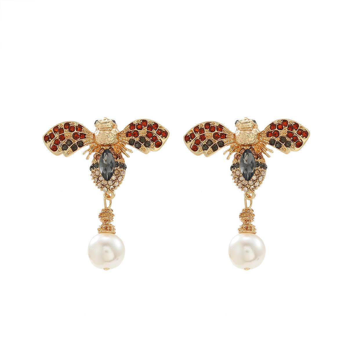 

Серьги-насекомые в стиле ретро с бриллиантами и жемчугом пчелы для женщин