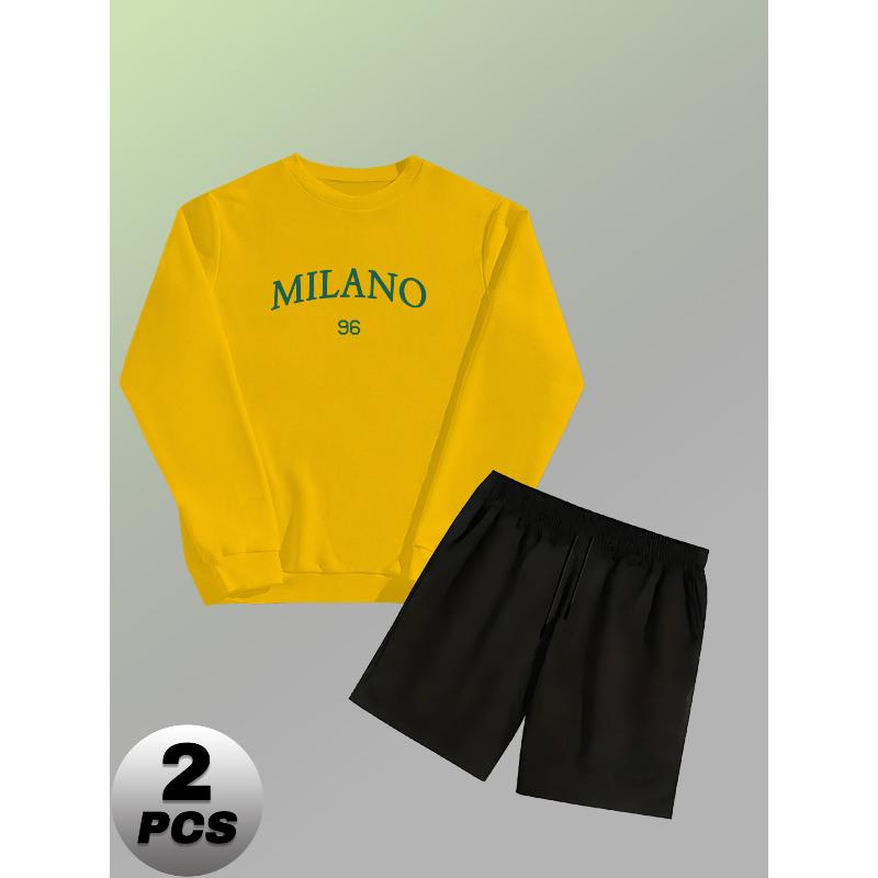 Men s Crew Neck Sweatshirt and Shorts Polyester 2 Piece Tracksuit Wrinkle S