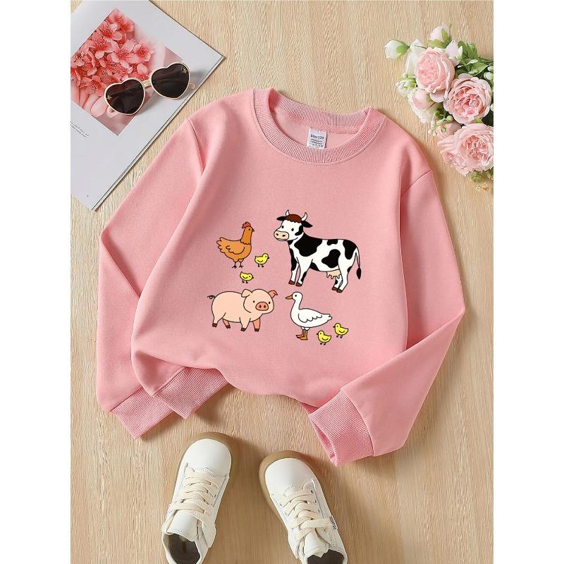 European sizes Kids' Crewneck Sweatshirt - Cow Pig Duck Chicken Chickens , Sportswear And Casual Wear, Soft And Comfortable, Children's Clothing