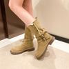 Fashion Thicken Plush Snow Boots for Women Winter Faux Fur Platform Ankle Boots Woman Mid-calf Buckle Snow Boots Cotton Shoes I08