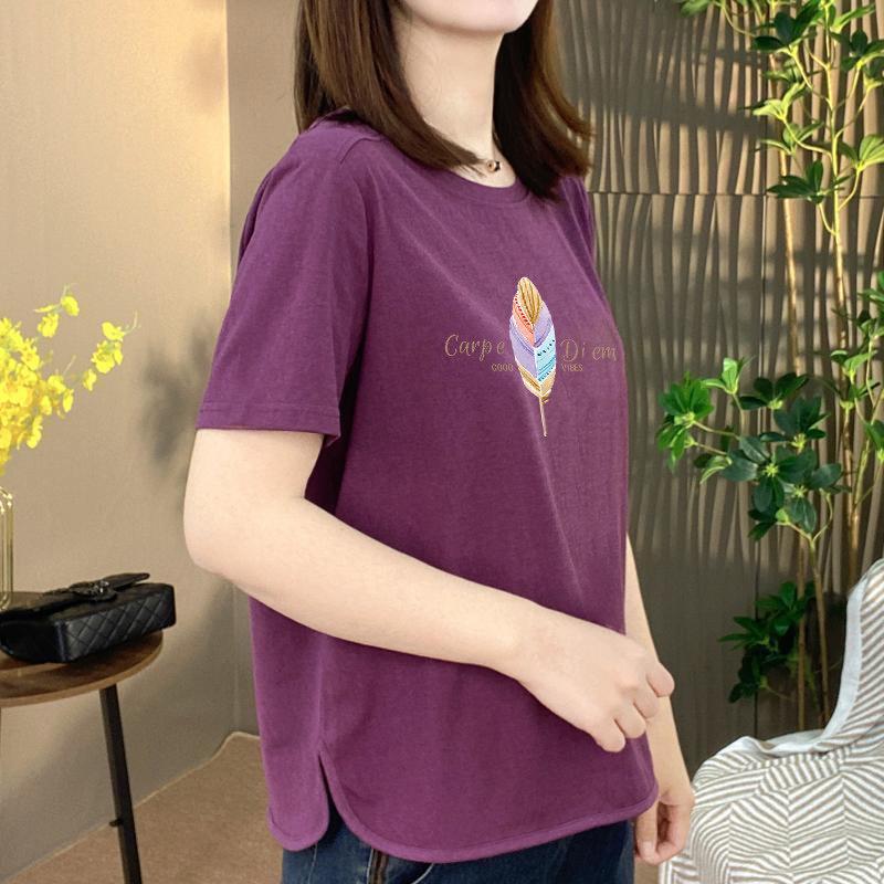 

Ladies Purple Print Short-Sleeve Loose Fit T-Shirt for a Stylish, Youthful Look L