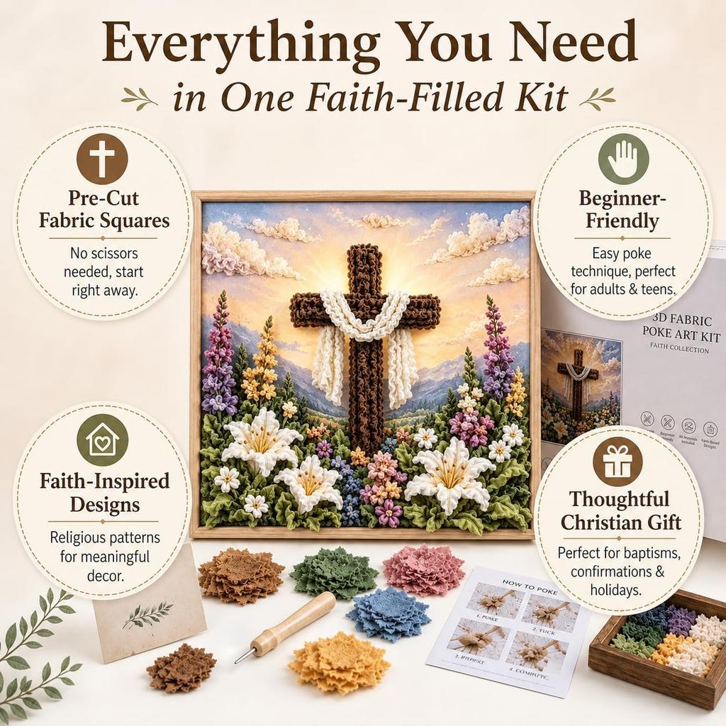 3D Christian Fabric Poke Art Kit Faith Knitting DIY Fabric Art Set Holy Night Christmas Scene