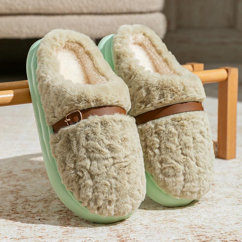 Winter plush cotton slippers women's indoor non-slip thick-soled plush warm couple fashion high-end confinement shoes