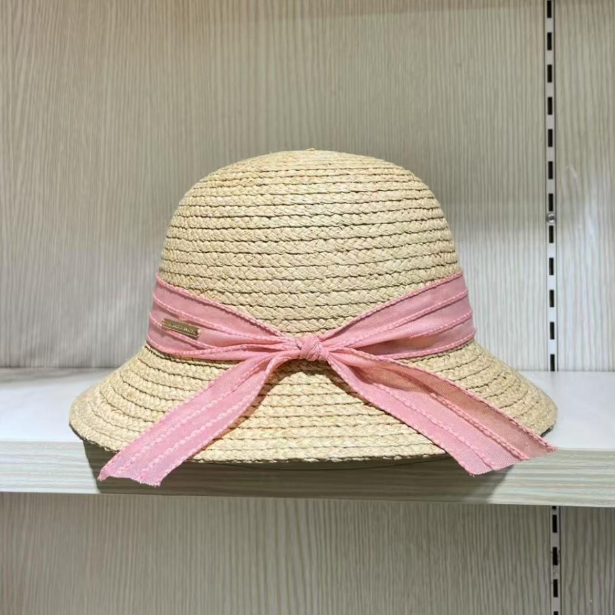 

Lafite straw hat women s small basin hat sweet top hat summer sunshade sunscreen seaside vacation beach hat Adjustable (54-57.5cm) розовый