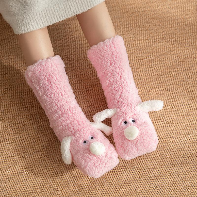 Autumn and Winter Coral Fleece Socks Cat Claw Socks Thick Floor Socks Snow Socks Women Plus Velvet Cartoon Home Tube Sleeping Socks