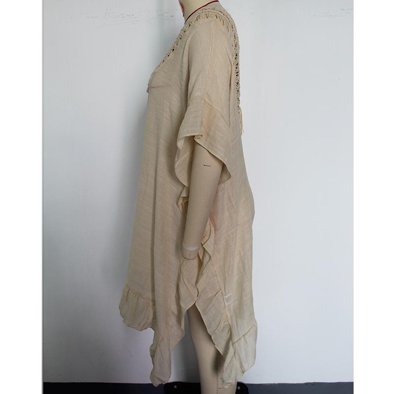 Flerfärgad volangkant virkad krage knytband öppen spetskofta för damer solskydd