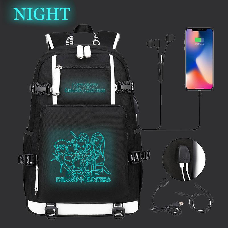 Kpop Demon Hunters Luminous School Bag Multifunctional with USB Backpack Fashion Student Casual Backpack