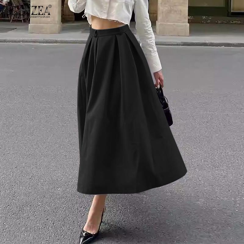 ZANZEA Womens Casual Elastic Waist Loose A-Line Long Skirts