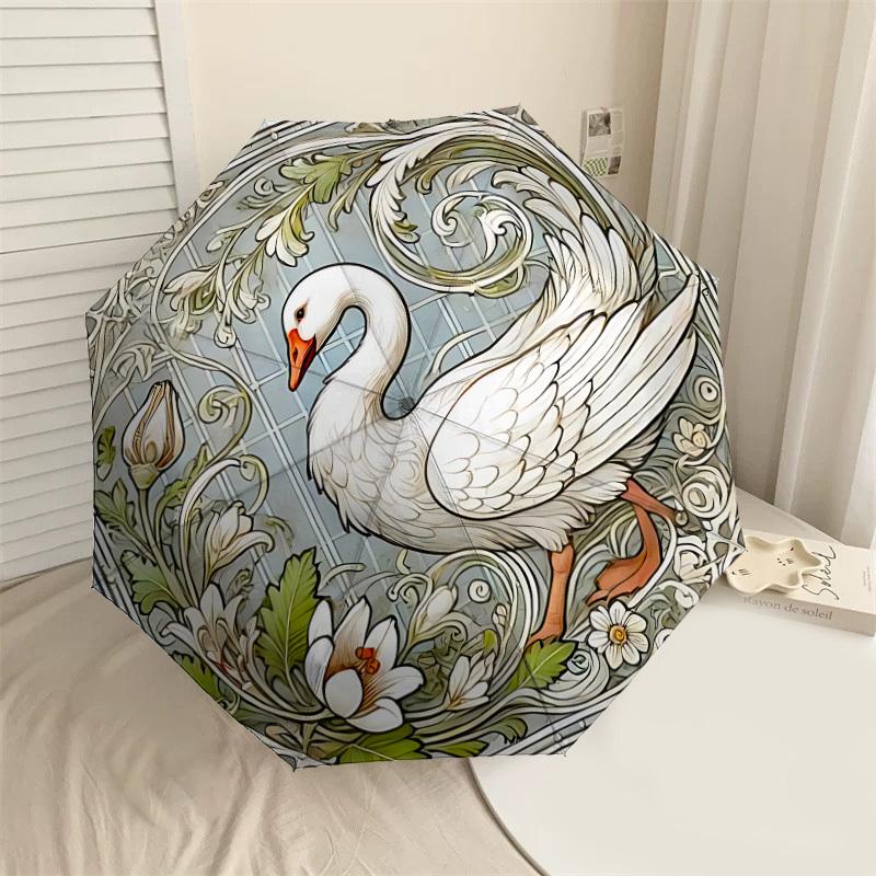 

1PC Swan Art NouveauAutomatic Open/Close Umbrella with Windproof, 8-Rib Sturdy Canopy, Durable Ribs, Fashionable Design, Outdoor Accessory, Fun Prin,