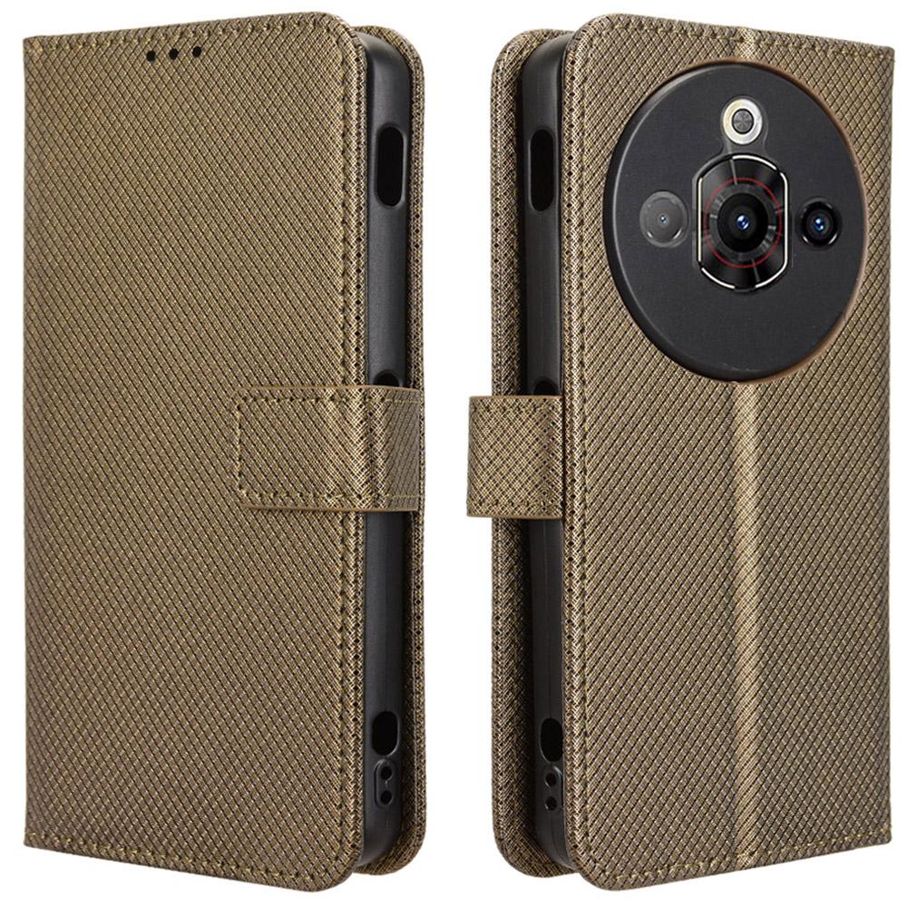 

For ZTE nubia Focus Pro Case PU Leather Diamond Texture Wallet Phone Cover Brown