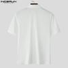 INCERUN Men Lapel Neck Short Sleeve Casual Fitted Rib T-shirts Tops