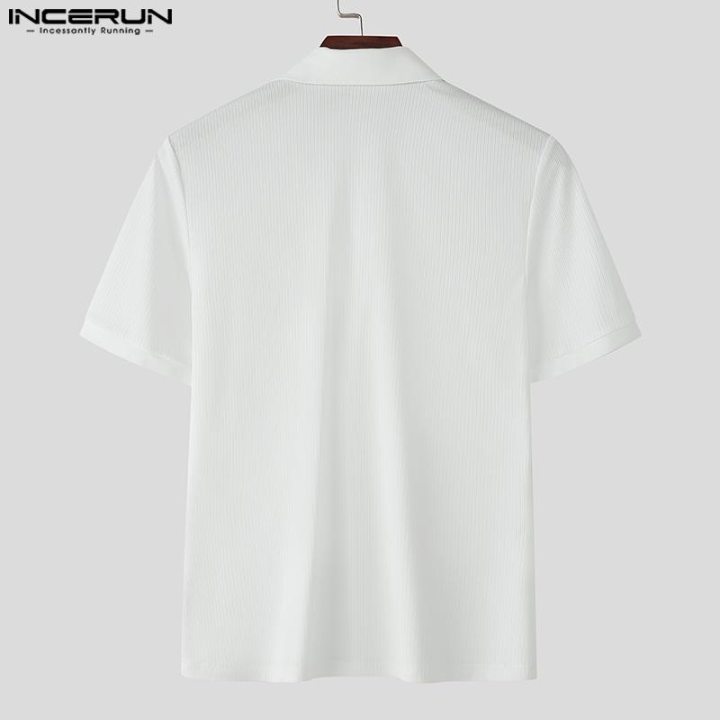 INCERUN T-shirts Tops Décontractés Ajustés à Manches Courtes et Col Revers pour Hommes