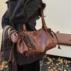 Glossy PU Leather Tote Bag Solid Color Big Charm Large Capacity Shoulder Purse Vintage Style Crossbody Bag for Women Daily Use