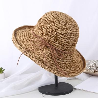 Folding Straw Hat With Large Brim, Women'S Bohemian Style Butterfly Rope Sun Hat Spring&Summer Vacation Hollow Breathable Hat