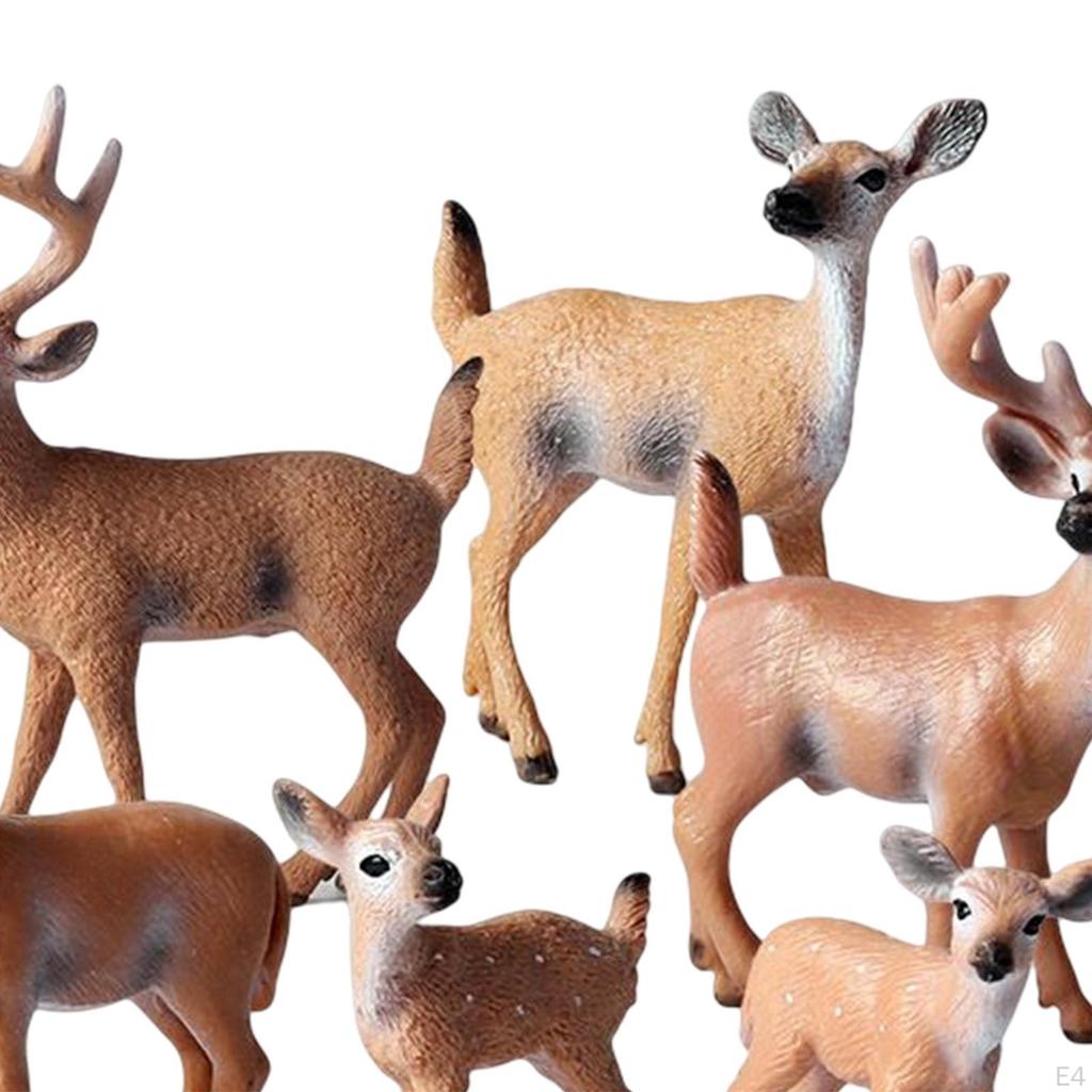 6 Pieces Lifelike Forest Animal Deer Figures Fairy Garden Miniature for Cake Toppers