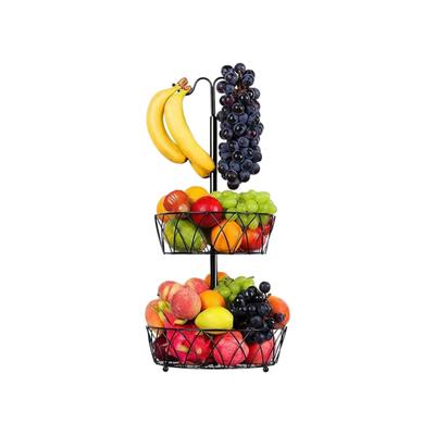 Iron Hanging Banana Double Layer Fruit Basket Kitchen Shelf Living Room Organizer Basket Detachable