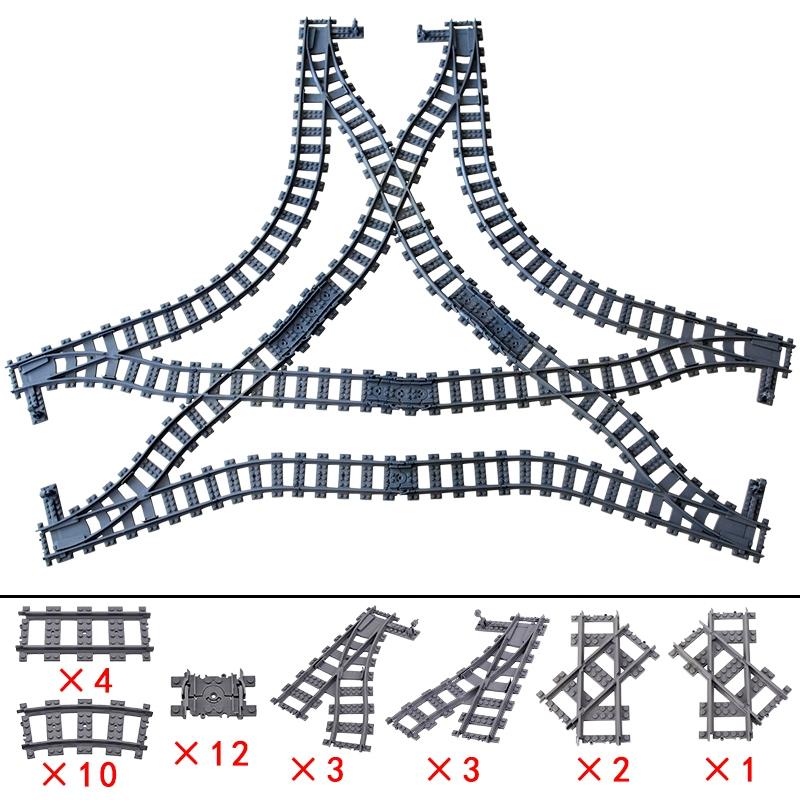Creative Expert Ideas City Train Single Slip Switch R40 Crossings Rails Tracks Bricks Building Blocks DIY Toys Kids Gift