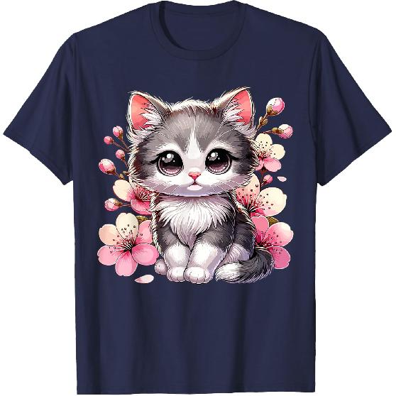 Cute Cat with Cherry Blossoms Cat T-Shirt
