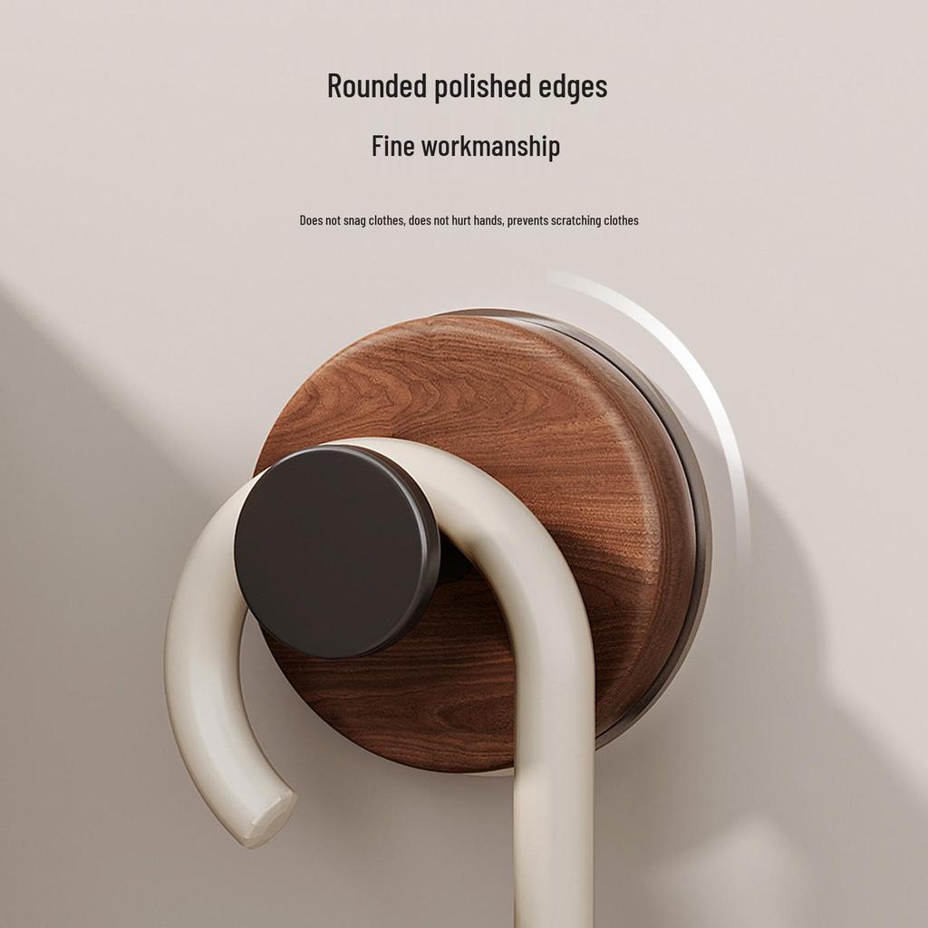 Solid Wood No-Drill Adhesive Wall Hook for Bathroom & Door, Clothes & Hat Storage
