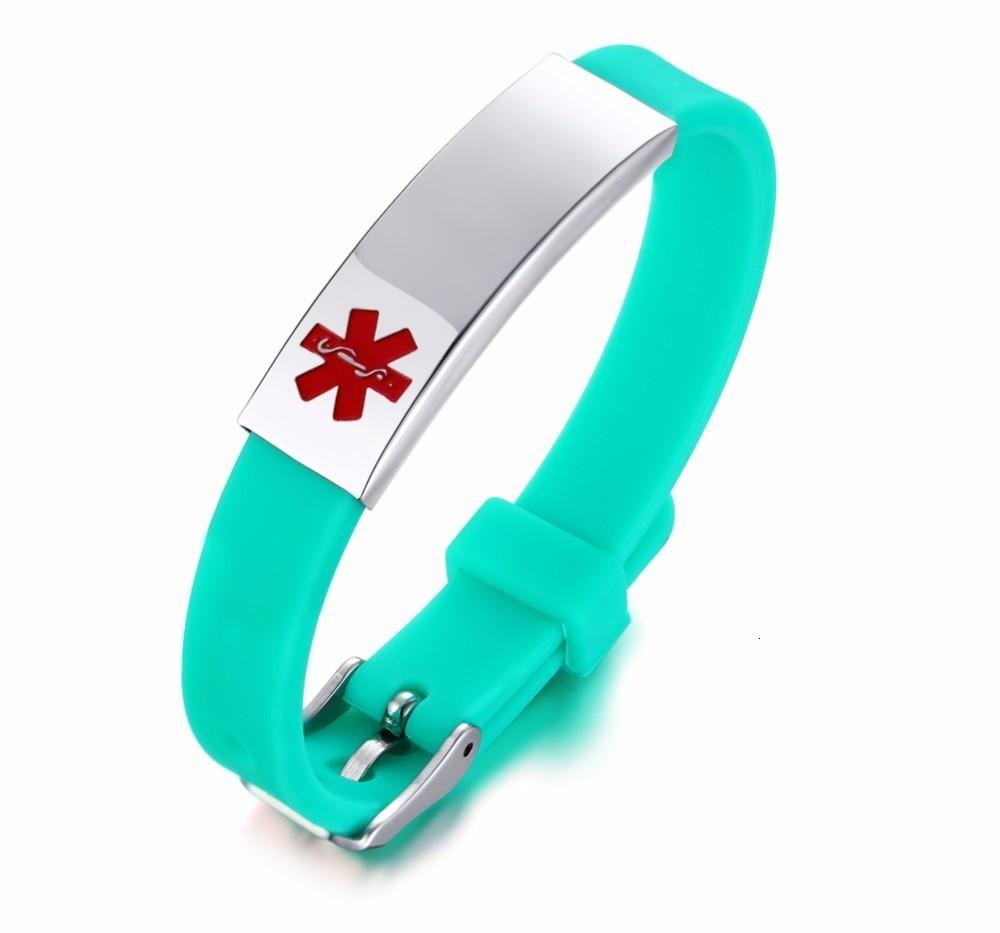 Minimalist Adjustable Medical Alert ID Bracelet, Silicone Wristband for Women with Free Engraving