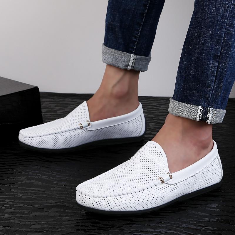 Fashion Formal Mens Loafers Genuine Leather Men Driving Shoes Brand New Men Flats Moccasins Italian Breathable Slip on Male Boat Shoes